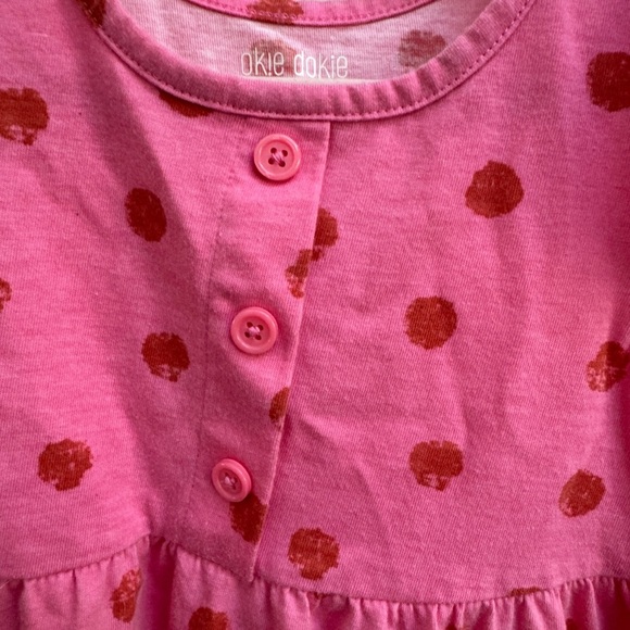 Okie Dokie 3T Girls Pink Ruffled A-line Short Sleeve Dress with Polka Dots - Picture 2 of 6